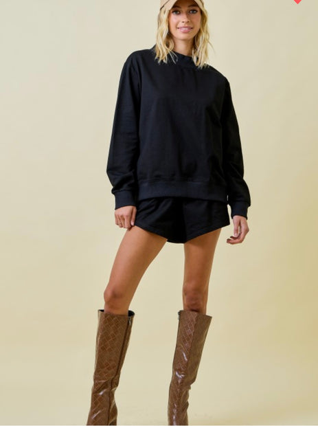 Mock Neck Terry Sweatshirt with Oversized Neck Band