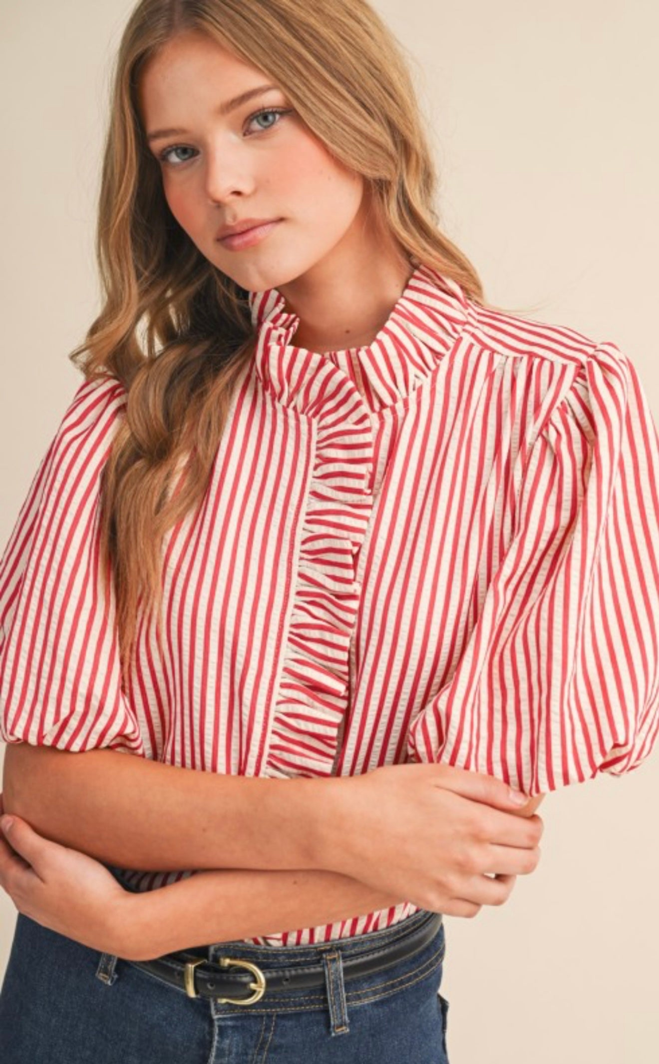 The Rosalie Ruffle Stripe Blouse