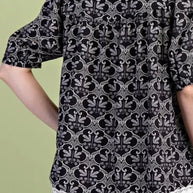 Black and White Printed Dress with Lace Detail