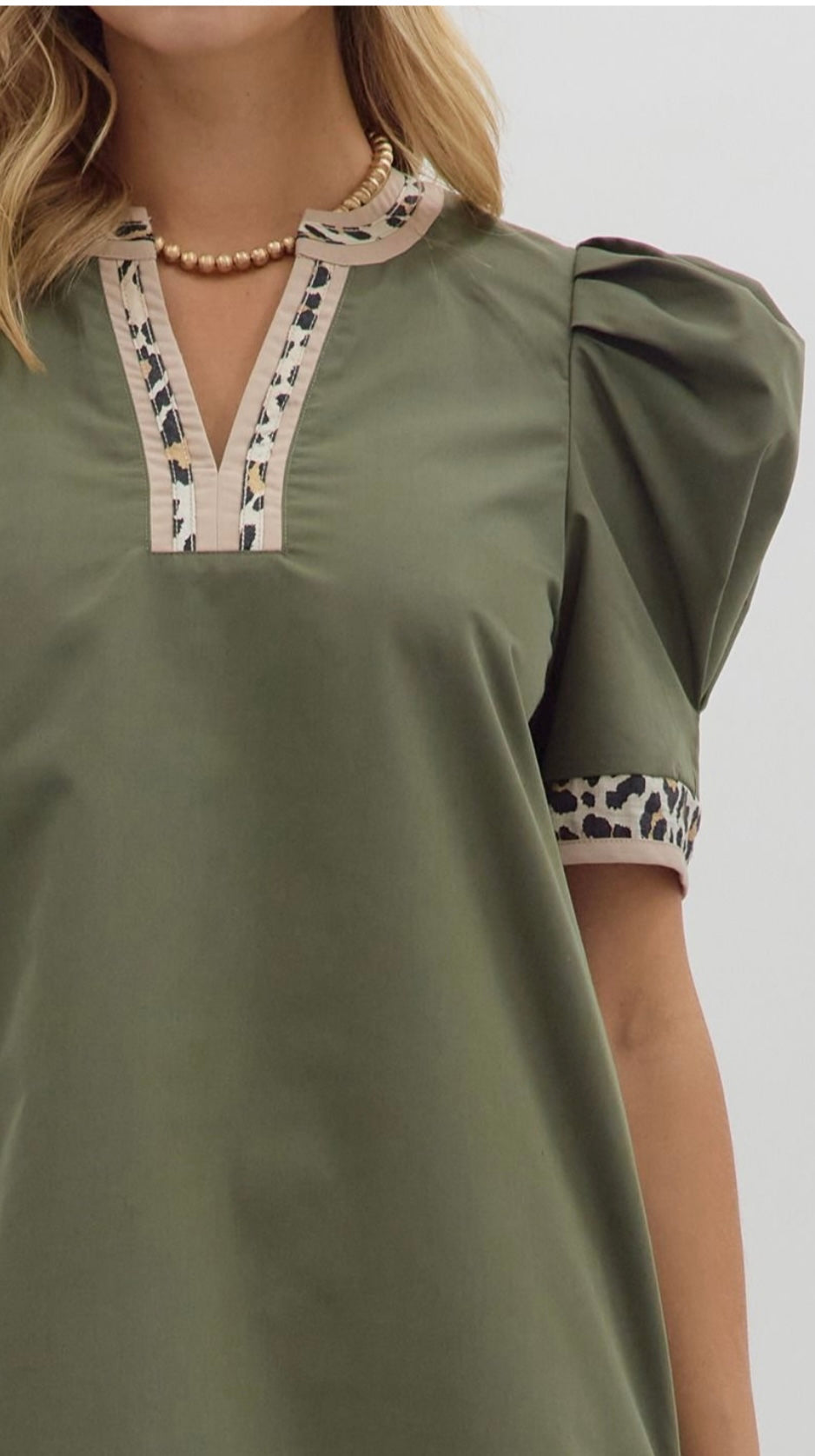Olive Leopard Trim Dress by Entro