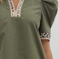 Olive Leopard Trim Dress by Entro