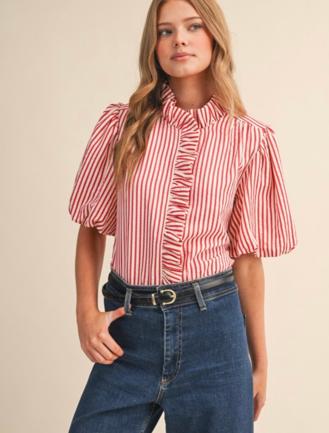 The Rosalie Ruffle Stripe Blouse