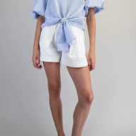 White Pleated Cuffed Shorts
