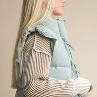 Sage Front Bow Ruffle Sleeve Puffer Vest
