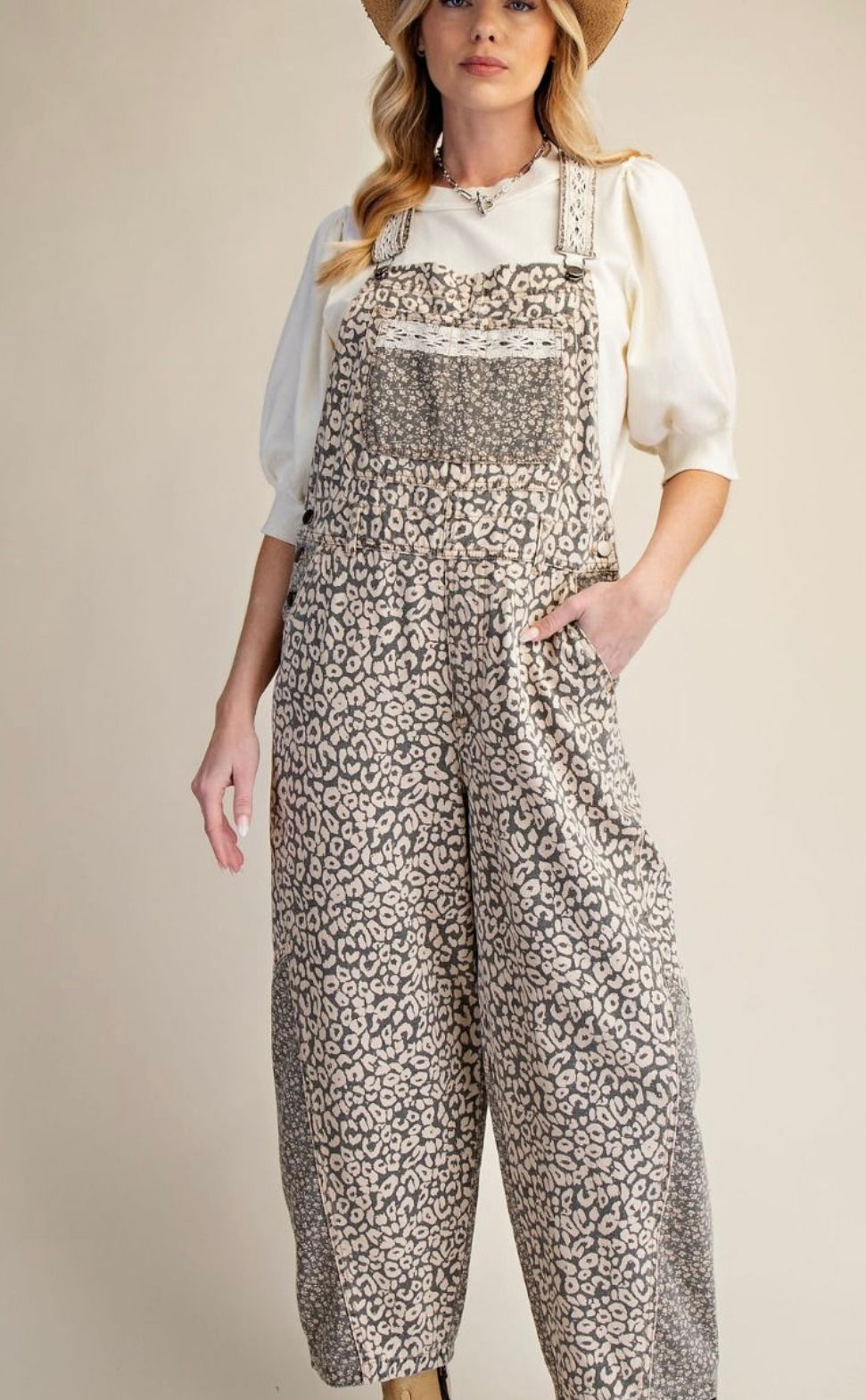 Wild Side Patchwork Leopard Wide Leg Overalls