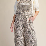 Wild Side Patchwork Leopard Wide Leg Overalls