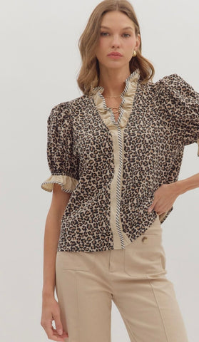 Leopard Print Puff Sleeve Top by Entro