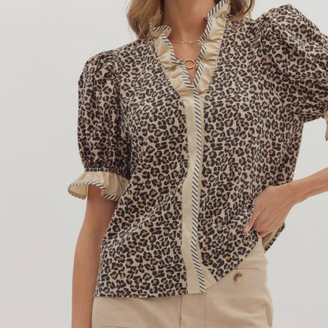 Leopard Print Puff Sleeve Top by Entro