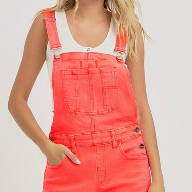 Risen Sunset Pop Distressed Overall Shorts