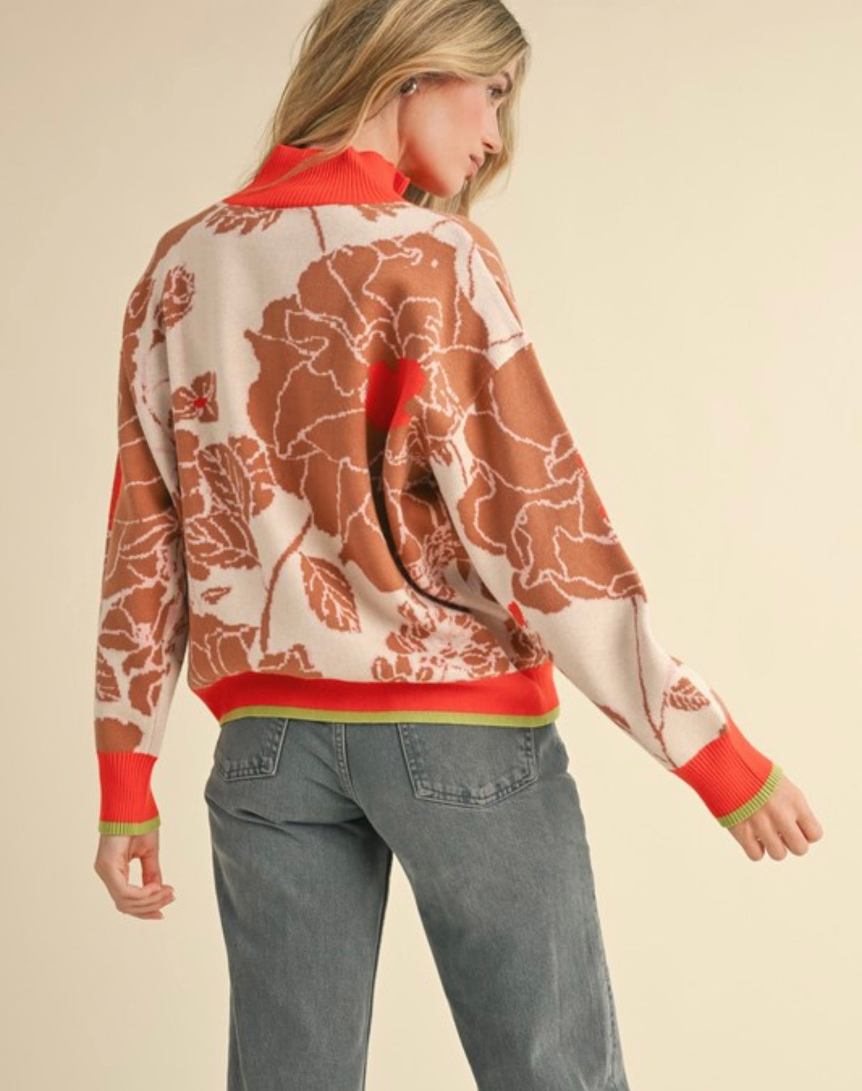 &Merci Contrast-Trim Floral Sweater