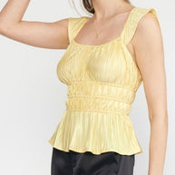 Satin Pleated Ruffle Strap Top