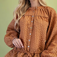 Rust Scrunch Tie-Waist Blouse