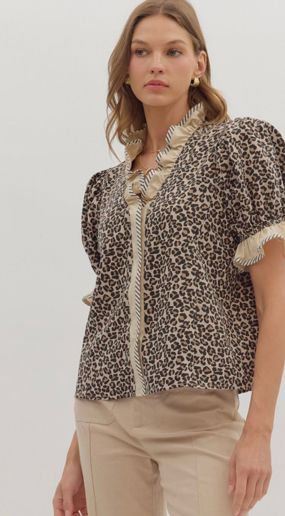 Leopard Print Puff Sleeve Top by Entro