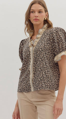 Leopard Print Puff Sleeve Top by Entro