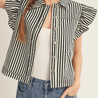 Denim Black and White Striped Vest