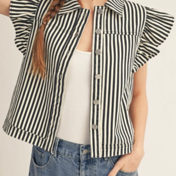 Denim Black and White Striped Vest