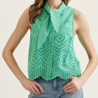 Sleeveless Tie Neck Eyelet Top
