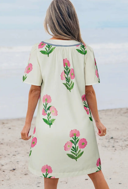 Floral Print Short Sleeve Mini Dress