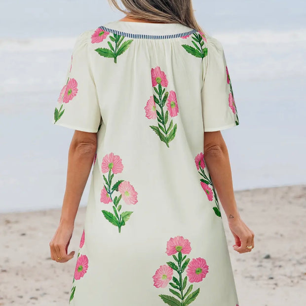 Floral Print Short Sleeve Mini Dress