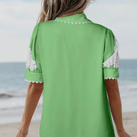 Floral Ric Rac Edge Puff Sleeve Blouse