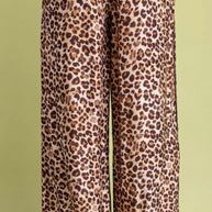 Leopard Print Relaxed Fit Pants with Contrasting Stripes Down the Side and Tie at the Hem