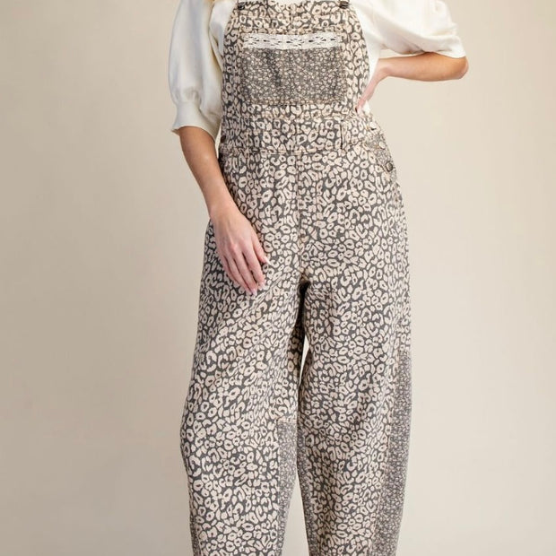 Wild Side Patchwork Leopard Wide Leg Overalls