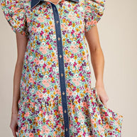 Denim Darling Floral Ruffle Dress
