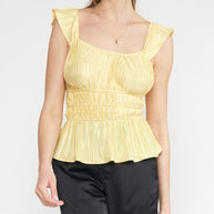Satin Pleated Ruffle Strap Top
