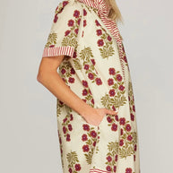 Vintage Bloom Striped Trim Dress