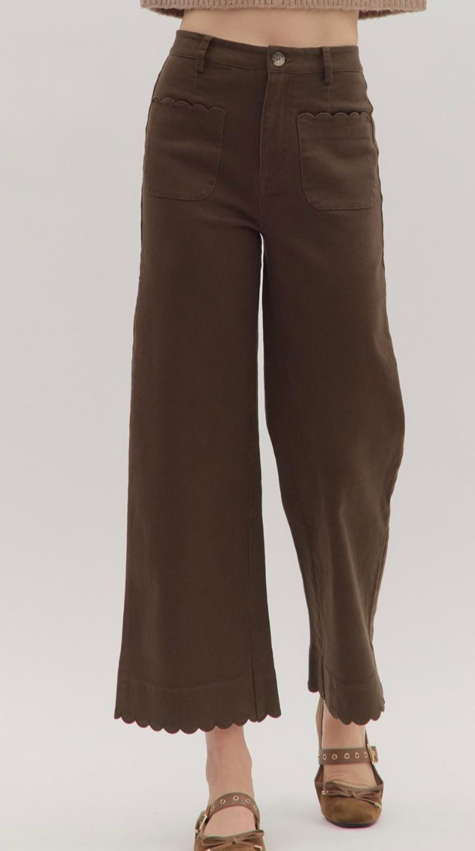 Scalloped Edge Wide Leg Pants