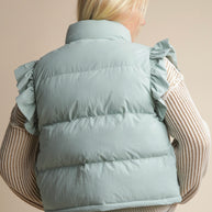 Sage Front Bow Ruffle Sleeve Puffer Vest