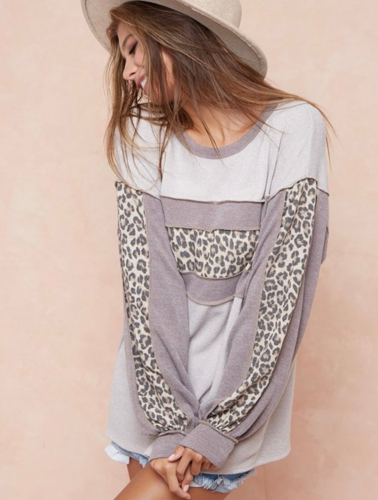 Bibi Knit Sweater Color Block Leopard