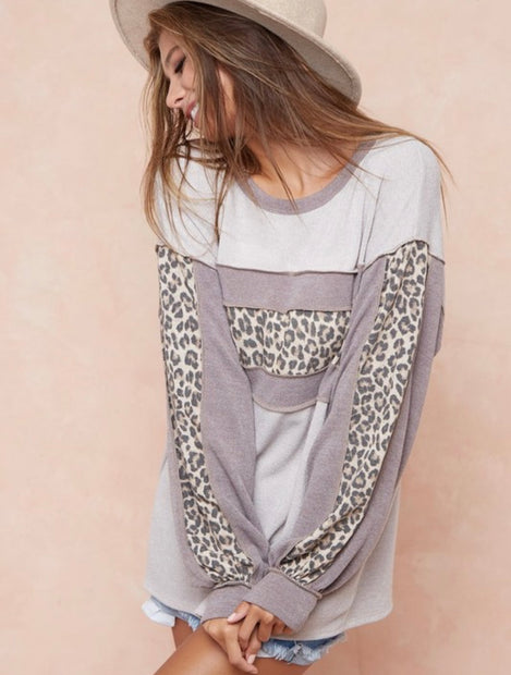 Bibi Knit Sweater Color Block Leopard