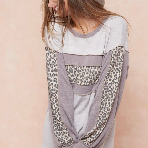 Bibi Knit Sweater Color Block Leopard