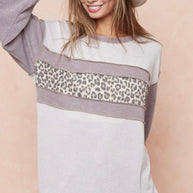 Bibi Knit Sweater Color Block Leopard