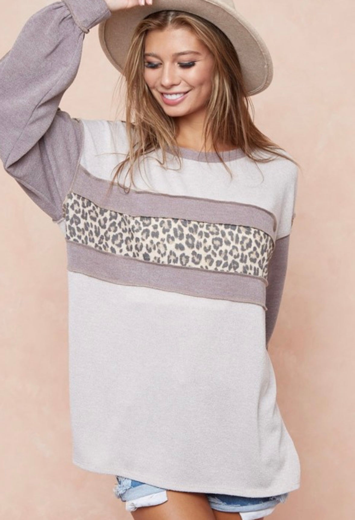 Bibi Knit Sweater Color Block Leopard