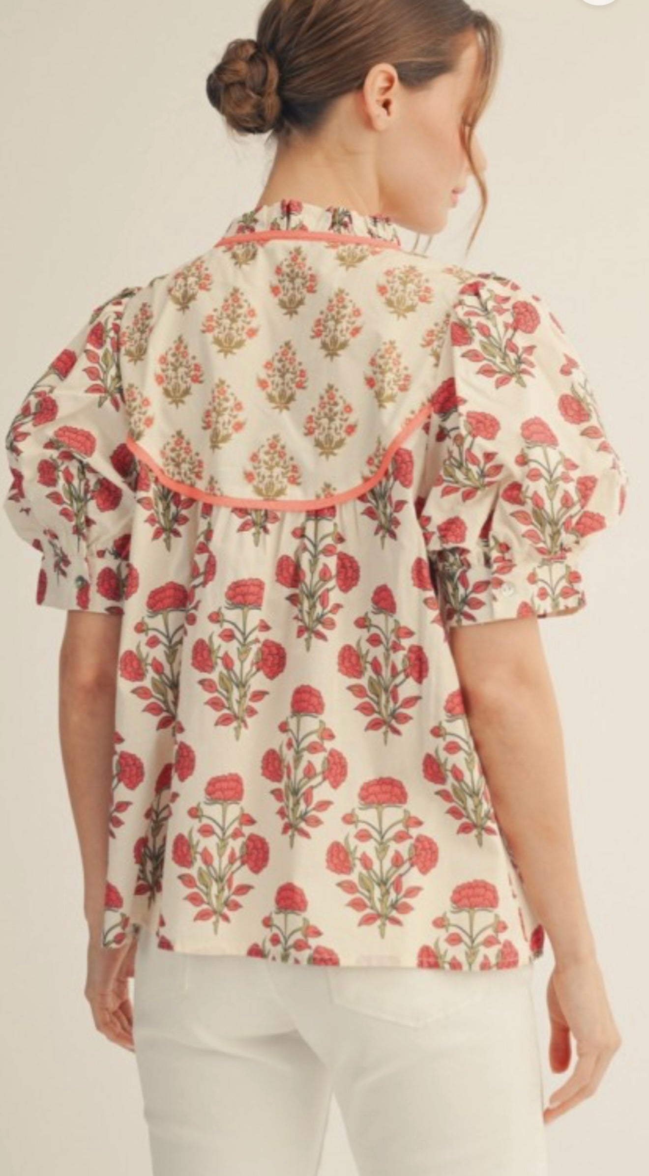 Floral Tie Neck Patchwork Blouse