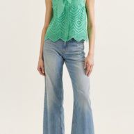 Sleeveless Tie Neck Eyelet Top