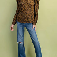 Autumn Ember Ruffle Corduroy Button Down