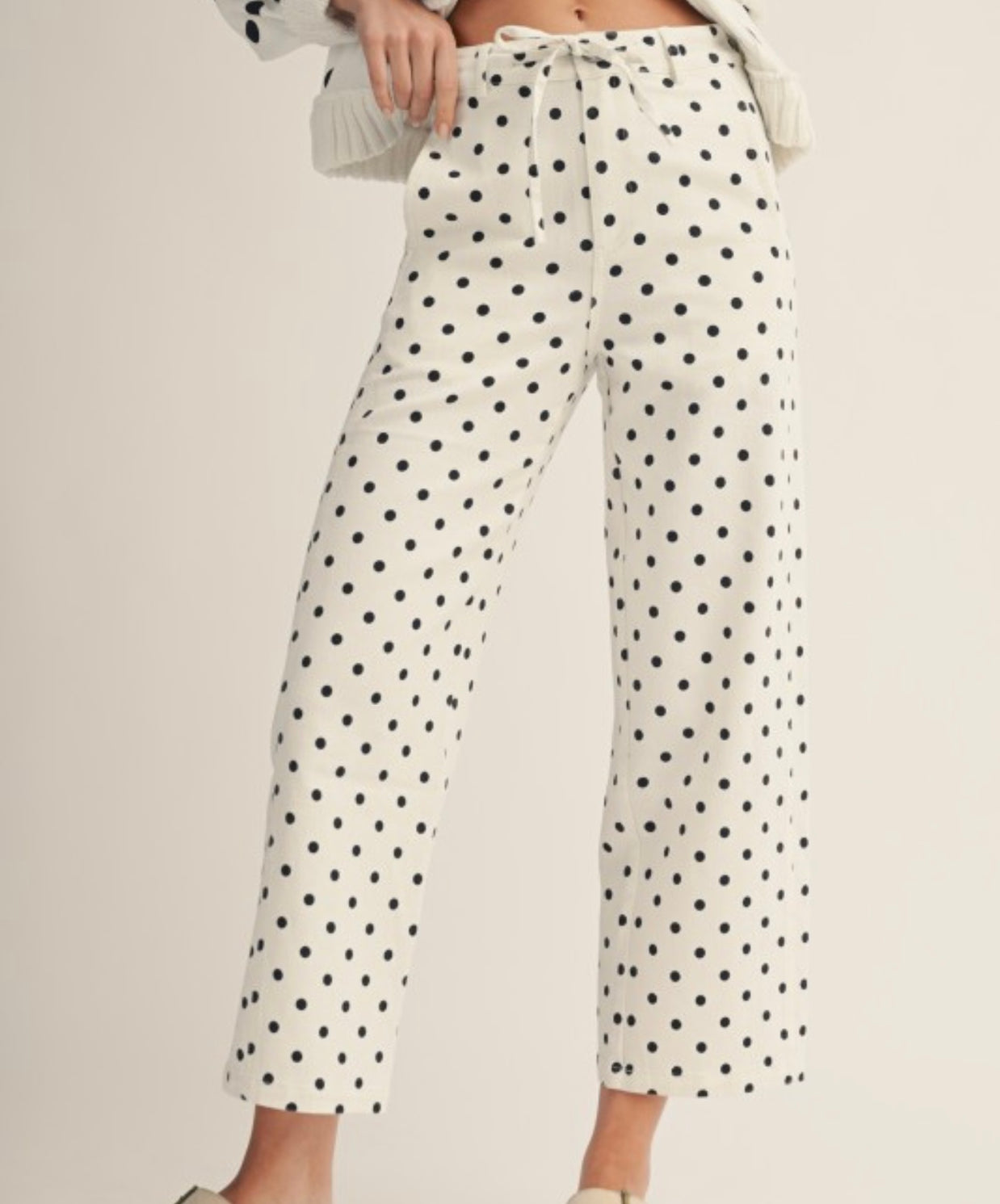 White Polka Dot Ankle Pants