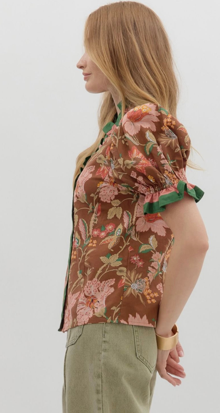 Floral Print Shoulder Puff Sleeve Top by Entro