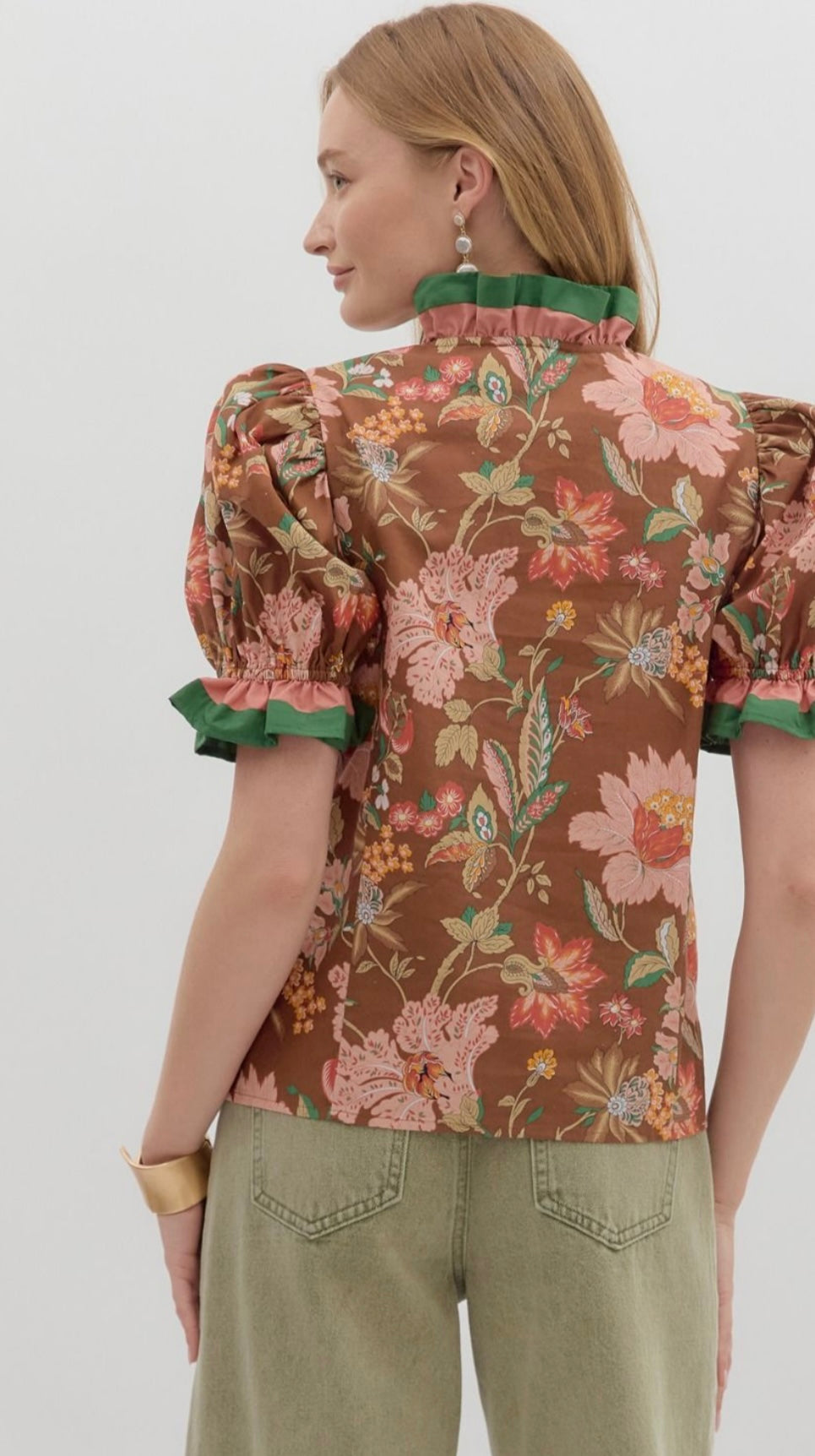 Floral Print Shoulder Puff Sleeve Top by Entro