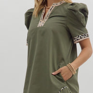 Olive Leopard Trim Dress by Entro