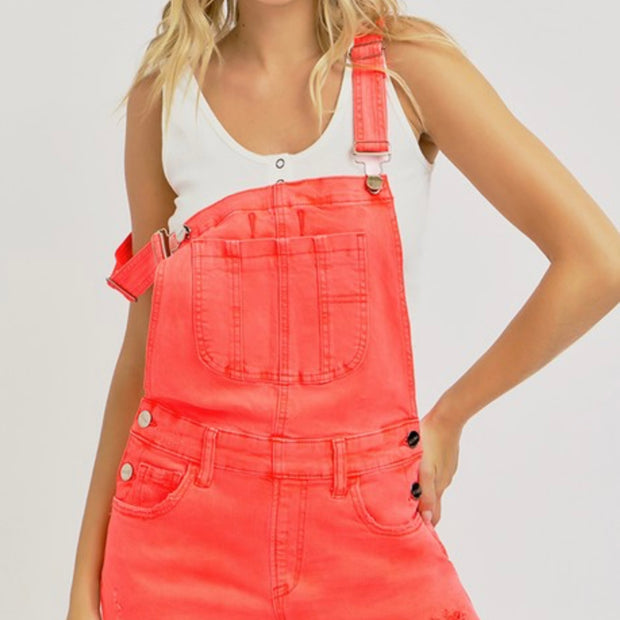Risen Sunset Pop Distressed Overall Shorts