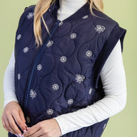 Flower Stitch Navy Quilted Vest