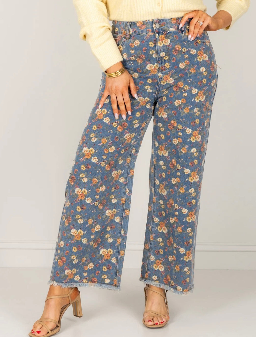 Vintage Garden Floral Wide-Leg Jeans