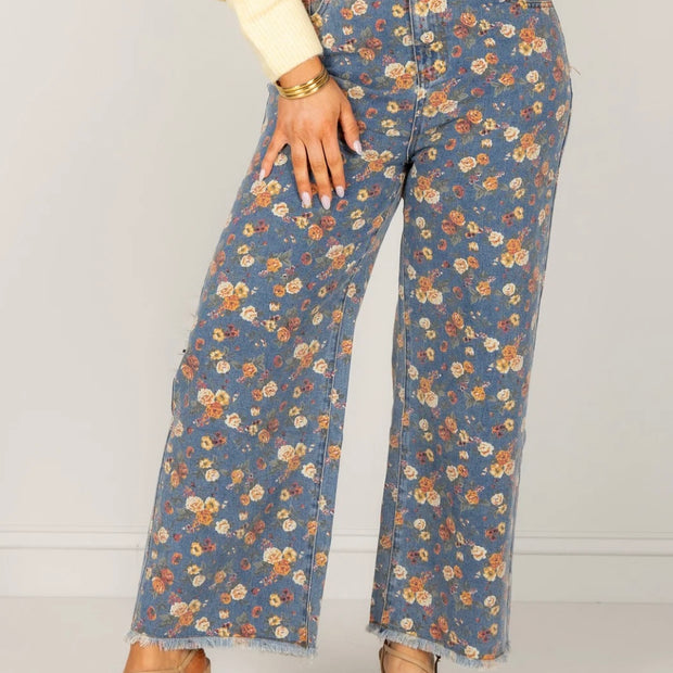 Vintage Garden Floral Wide-Leg Jeans