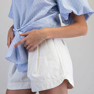 White Pleated Cuffed Shorts