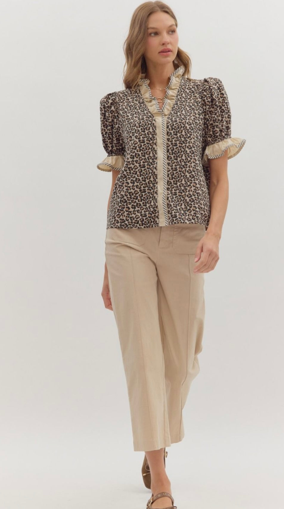 Leopard Print Puff Sleeve Top by Entro