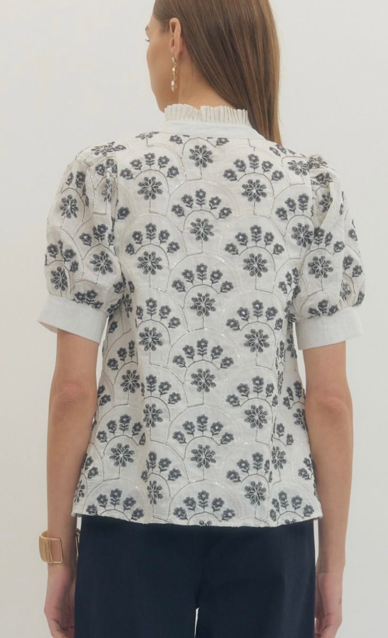 Midnight Bloom Sequin Embroidered Blouse